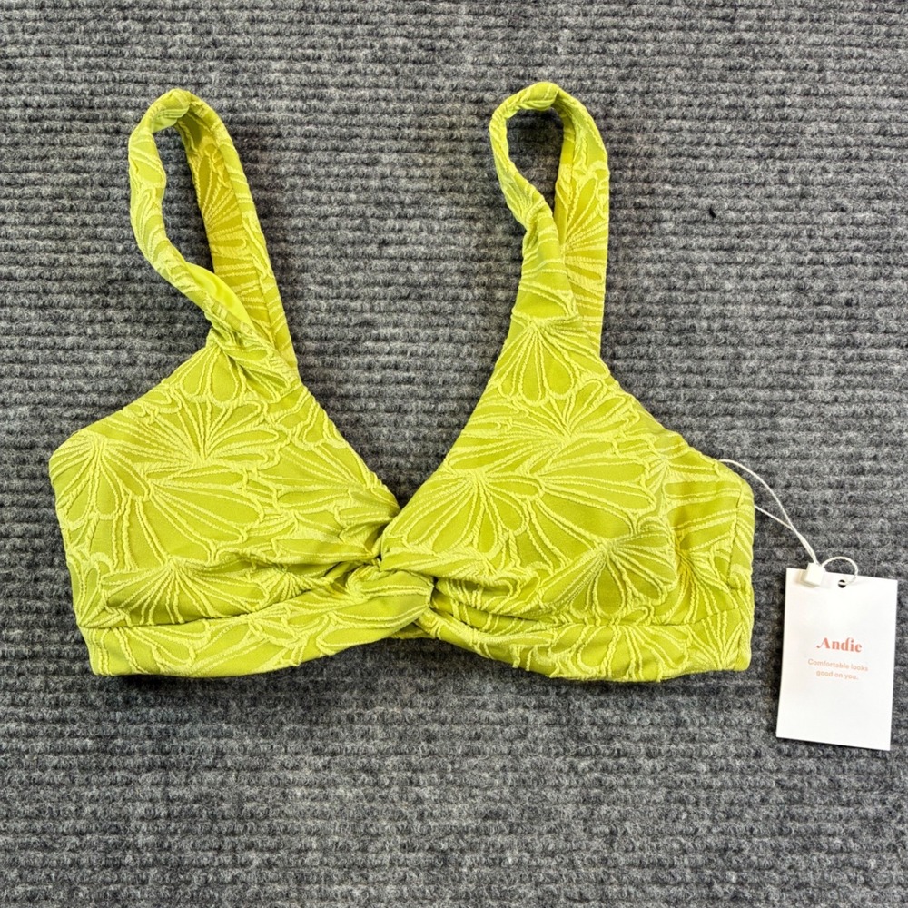 Andie The Portofino Top XS Daiquiri Lime Floral Jacquard Twist Bikini Top AT297